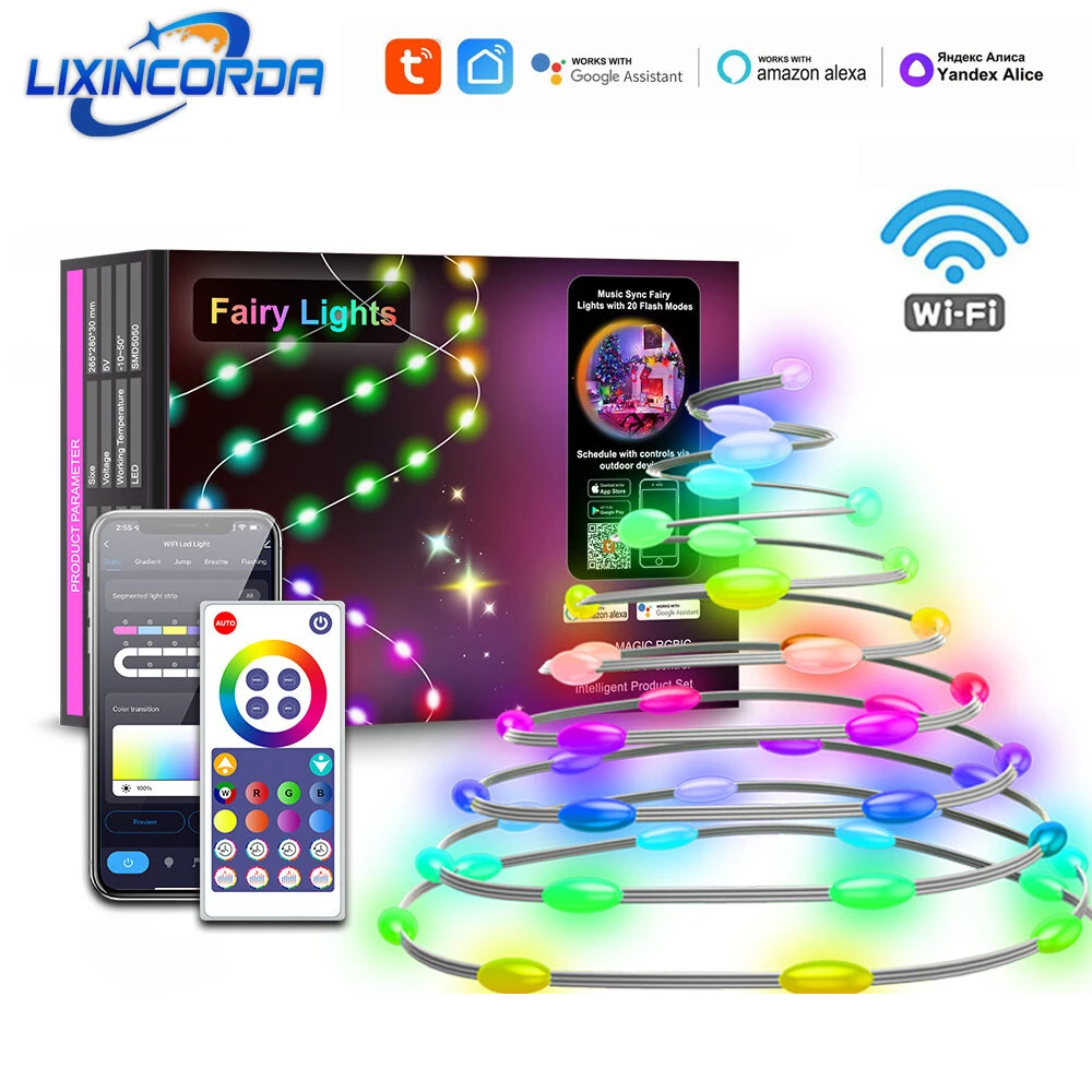 (image for) LIXINCORDA 5m~20m Smart RGBIC LED String Lights Music Sync IP68 Waterproof APP/Remote/Voice Control With Alexa/Google Christmas Decoration
