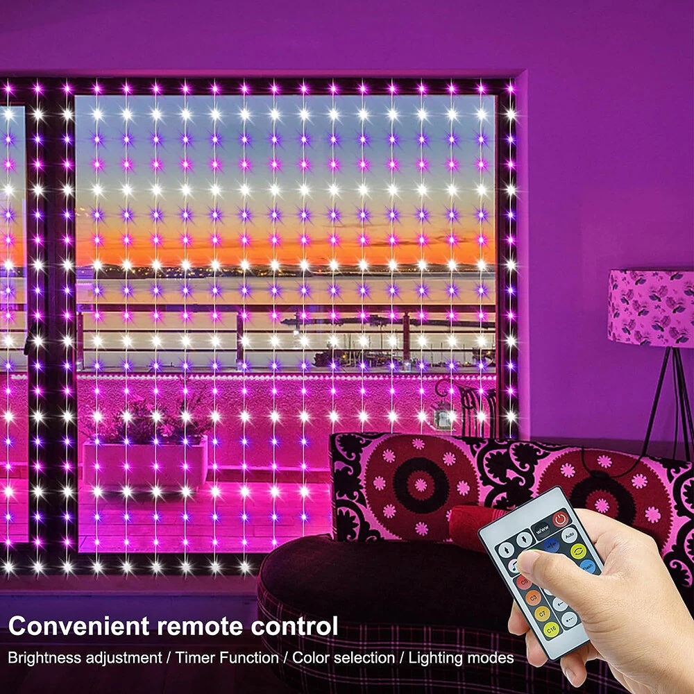 (image for) LIXINCORDA Smart RGB LED Curtain Light Strings Bluetooth APP Control Remote Control IP68 Waterproof Holidays Wedding Decorations