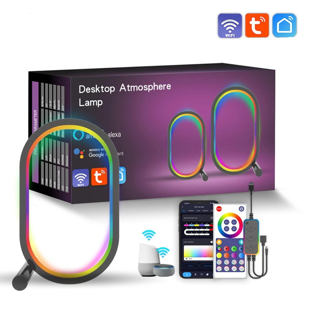 (image for) WIFI Smart LED Desktop Ambient Night Light RGBIC USB Desk Lamp with App Dimmable Color Change for Bedroom Game Room Study